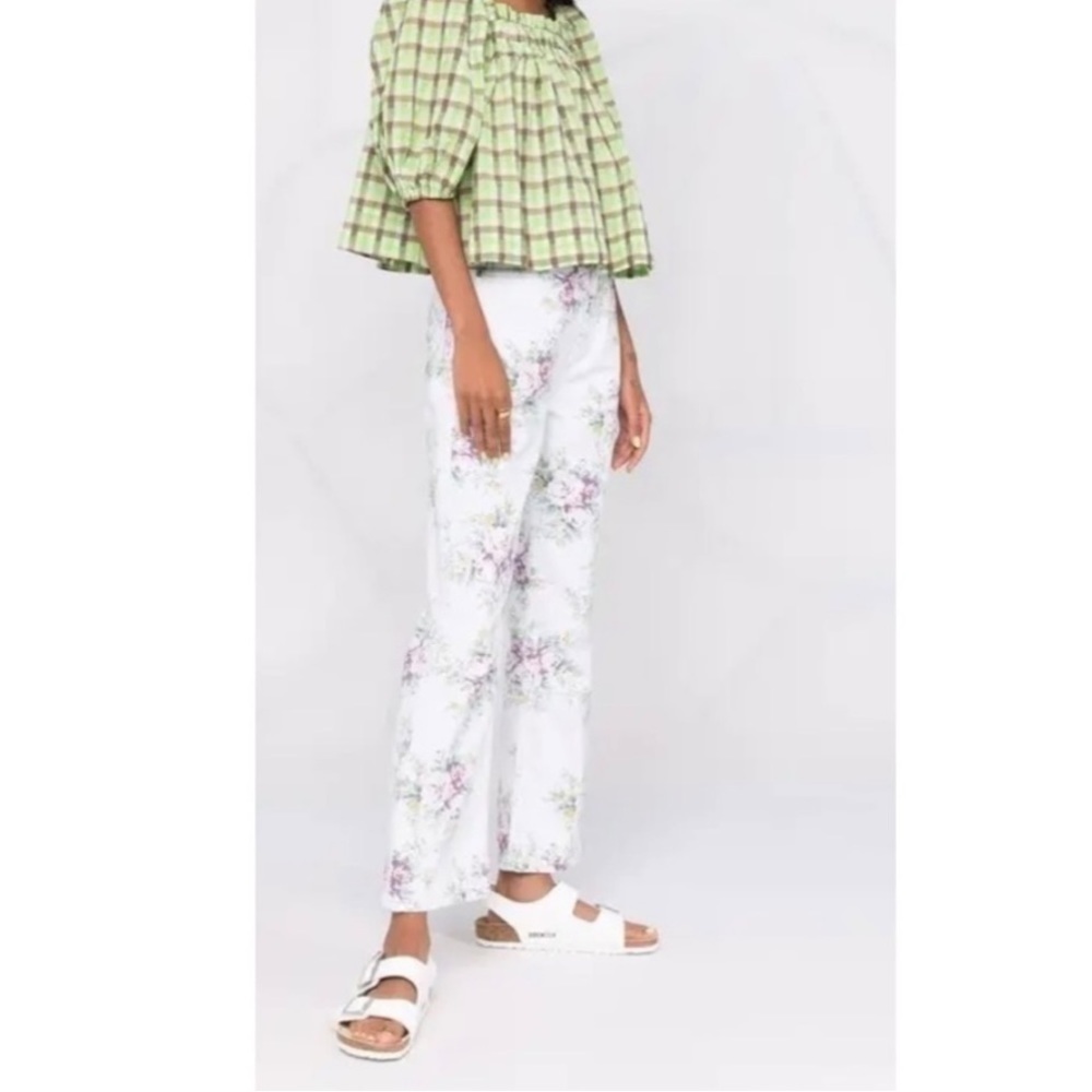 Ganni Betsy Cropped White Floral Jeans NWT Size 25